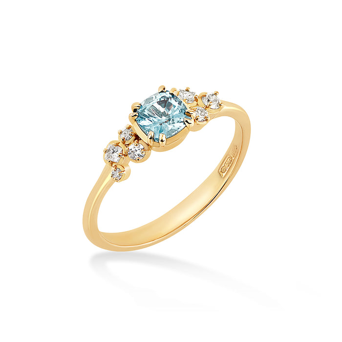 dower & hall 18k 5mm Cushion Aquamarine & Diamond Stargazer Ring