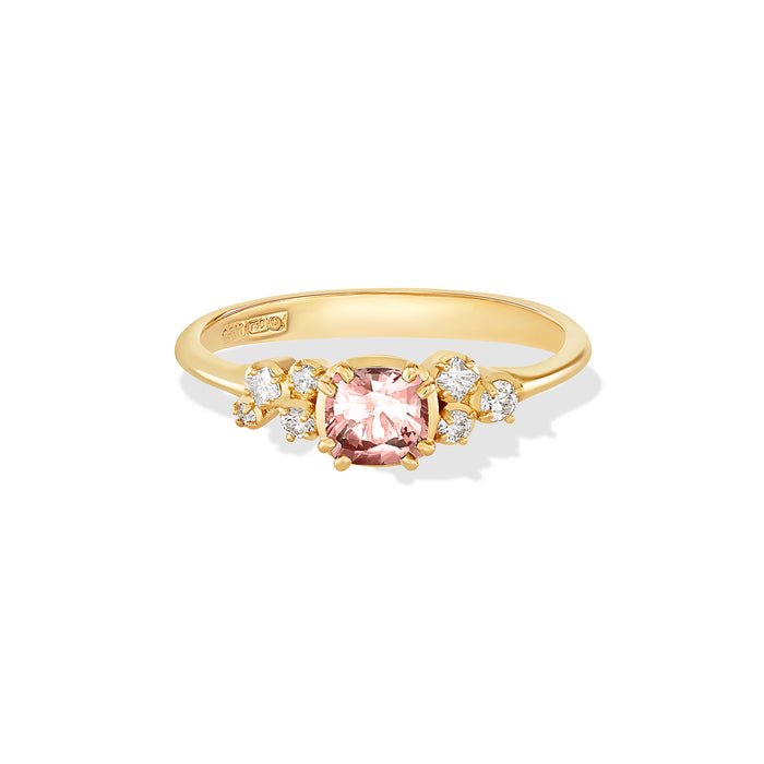 Dower & Hall 18k 5mm Cushion Morganite & Diamond Stargazer Ring