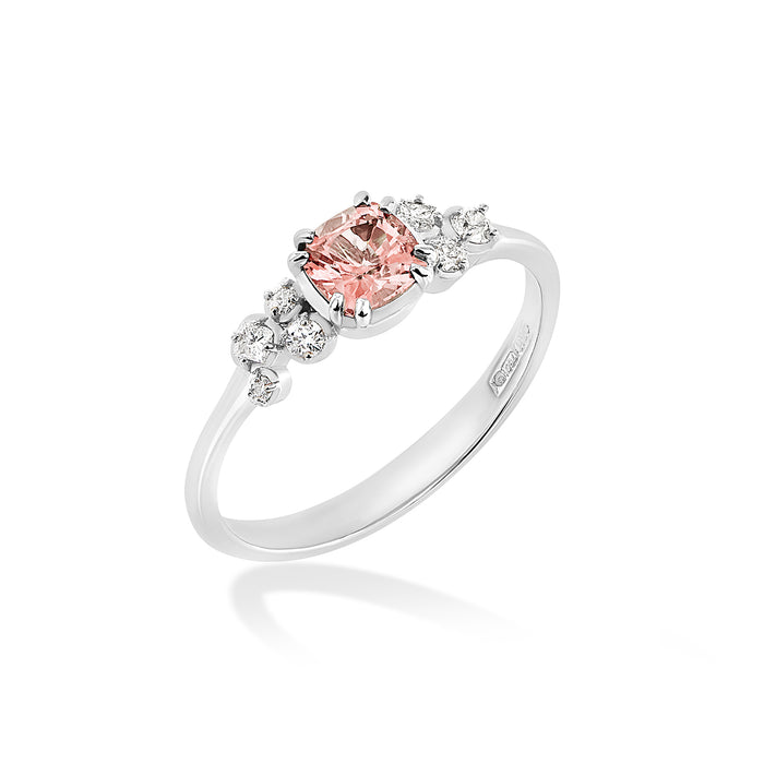 Dower & Hall 18k 5mm Cushion Morganite & Diamond Stargazer Ring