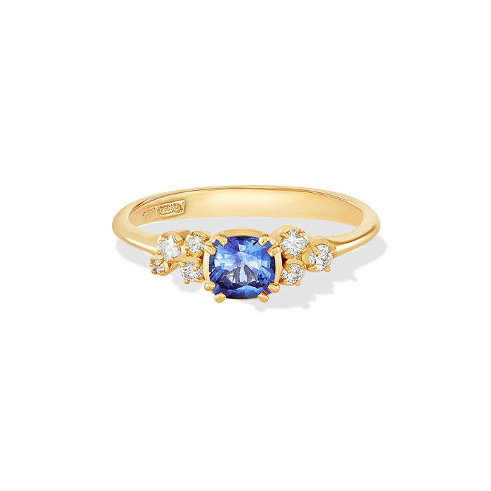 Dower & Hall 18k 5mm Cushion Sapphire & Diamond Stargazer Ring