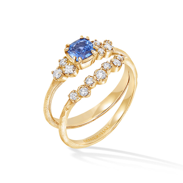 Dower & Hall 18k 5mm Cushion Sapphire & Diamond Stargazer Ring