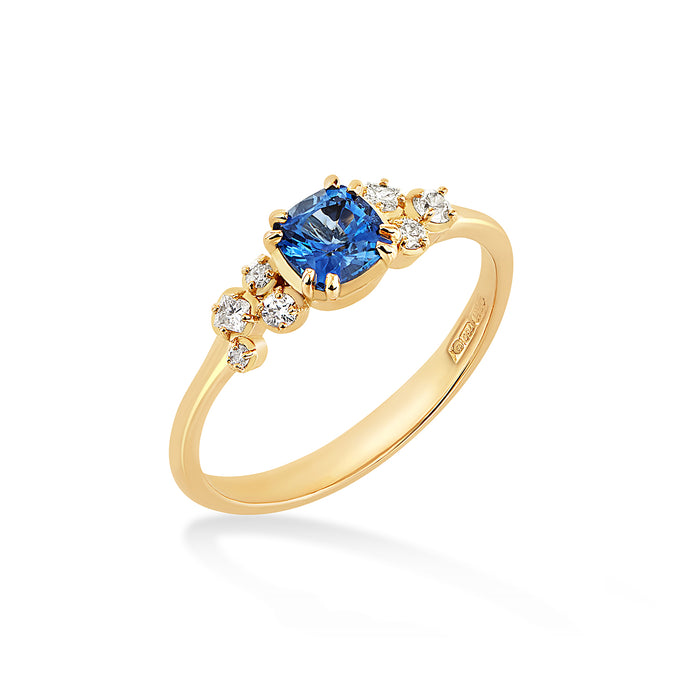 dower & hall 18k 5mm Cushion Sapphire & Diamond Stargazer Ring