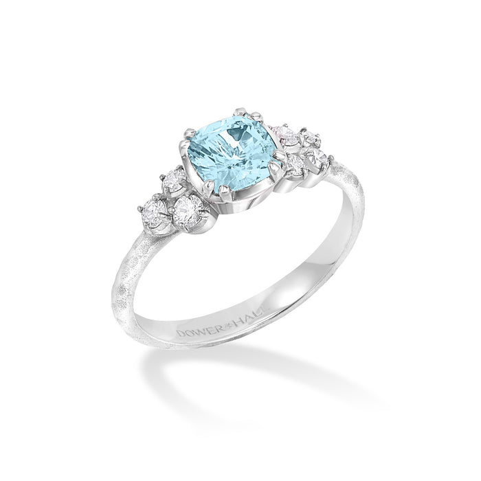 dower & hall 18k 6mm Cushion Aquamarine & Diamond Stargazer Ring