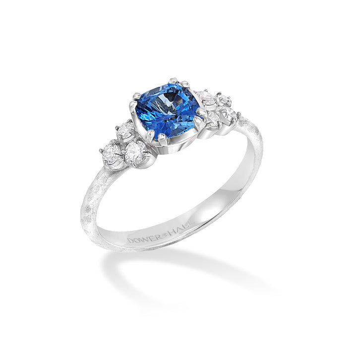 dower & hall 18k 6mm Cushion Blue sapphire & Diamond Stargazer Ring
