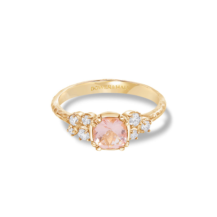 Dower & Hall 18k 6mm Cushion Morganite & Diamond Stargazer Ring