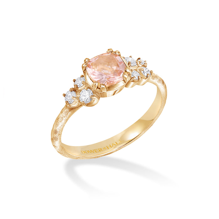 dower & hall 18k 6mm Cushion Morganite & Diamond Stargazer Ring