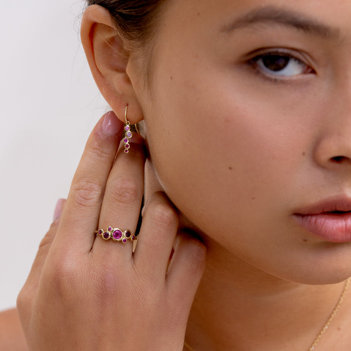 Dower & Hall 18k Gold Cascade Cluster Ring With Rubies