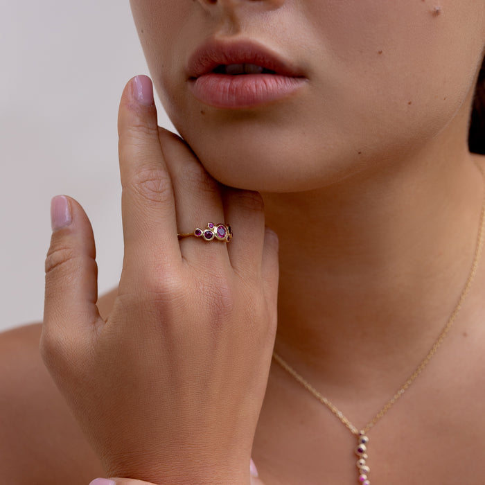 Dower & Hall 18k Gold Cascade Cluster Ring With Rubies