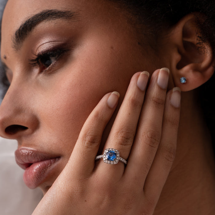 Dower & Hall 18k Halo Blue Sapphire Engagement Ring - 1.40CT