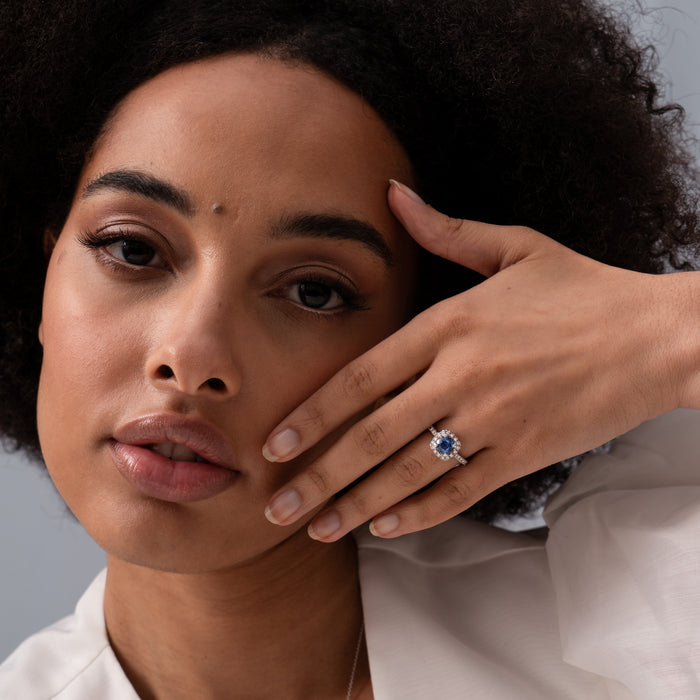 Dower & Hall 18k Halo Blue Sapphire Engagement Ring - 1.40CT