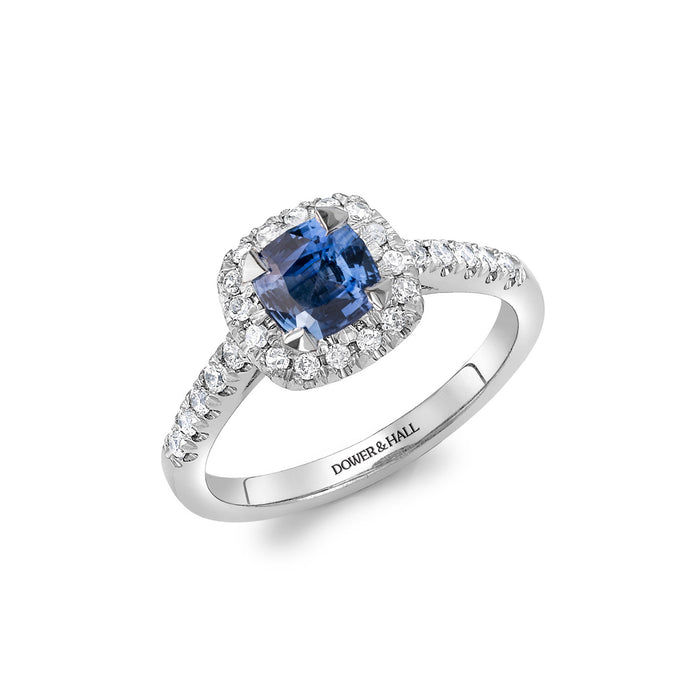 dower & hall 18k Halo Blue Sapphire Engagement Ring - 1.40CT