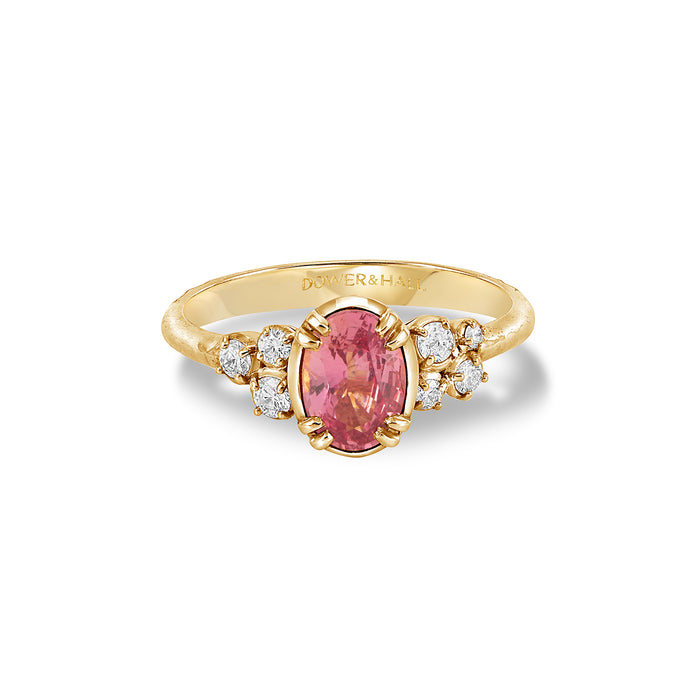 Dower & Hall 18k Large Oval Padparadscha & Diamond Stargazer Ring