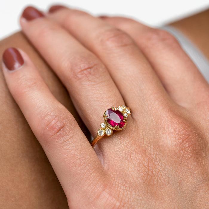 Dower & Hall 18k Large Oval Ruby & Diamond Stargazer Ring