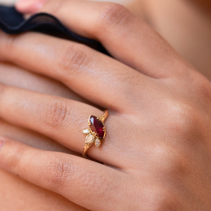 Dower & Hall 18k Marquise Ruby & Diamond Stargazer Ring