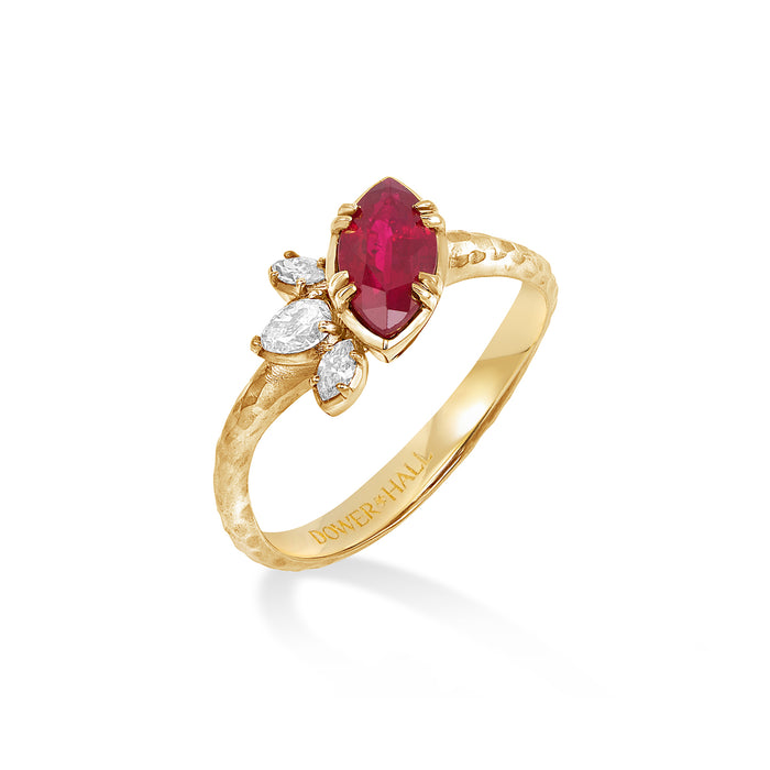 Dower & Hall 18k Marquise Ruby & Diamond Stargazer Ring