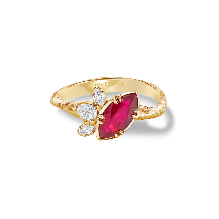 dower & hall 18k Marquise Ruby & Diamond Stargazer Ring