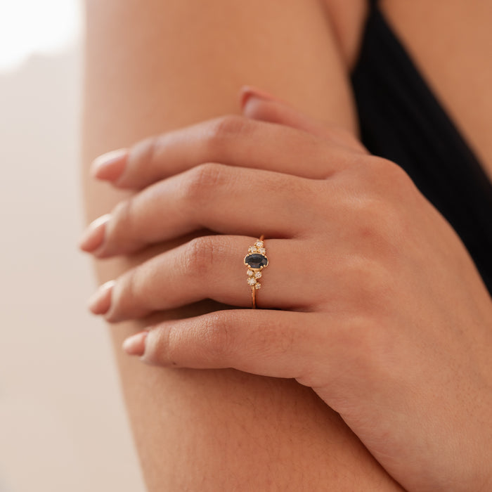 Dower & Hall 18k Oval Sapphire & Diamond Stargazer Ring