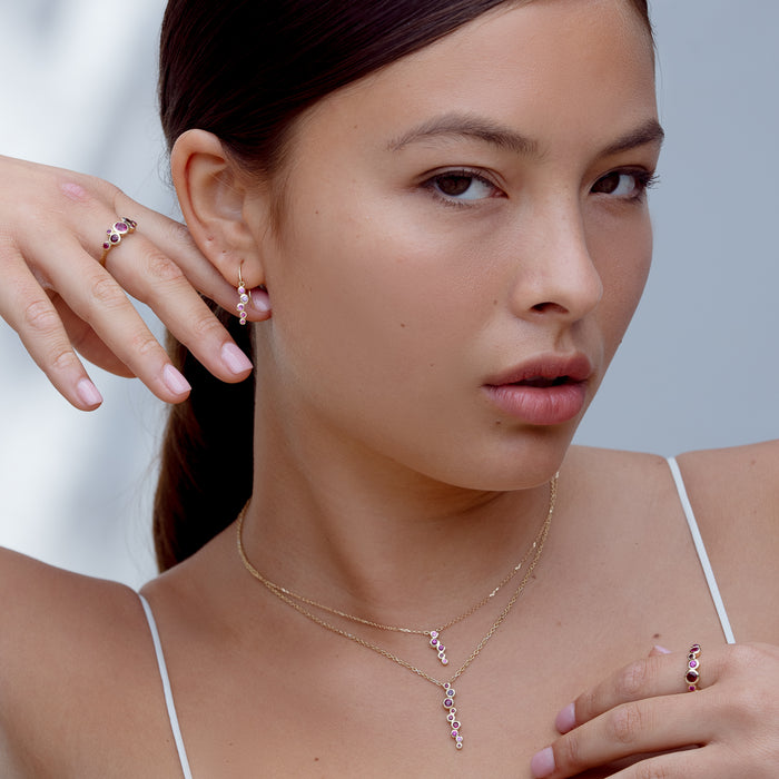 Dower & Hall 18k Pink Sapphire & Ruby Long Cascade Pendant