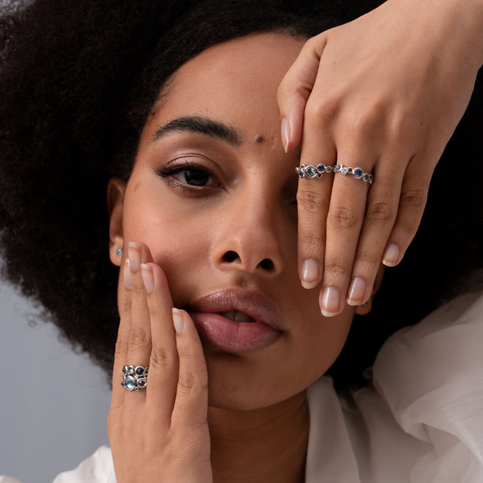 Dower & Hall 18k Sapphire & Aquamarine Cascade Cluster Ring