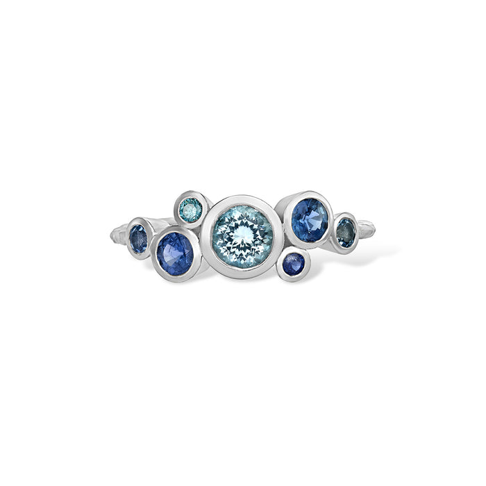 Dower & Hall 18k Sapphire & Aquamarine Cascade Cluster Ring