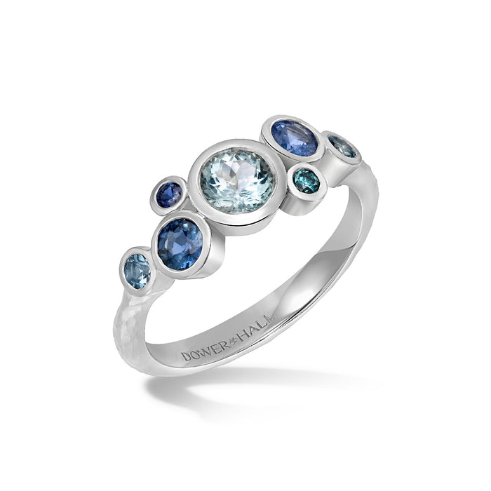 dower & hall 18k Sapphire & Aquamarine Cascade Cluster Ring