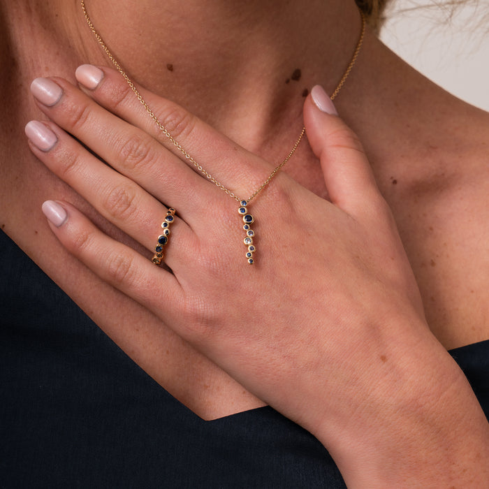 Dower & Hall 18k Sapphire & Aquamarine Long Cascade Pendant