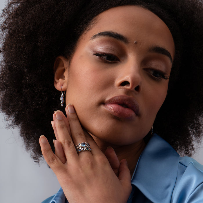 Dower & Hall 18k White Gold Three Row Blues Cascade Ring