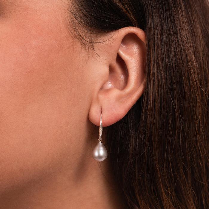 Dower & Hall 8mm Oval Dove Grey Luna Pearl Drop Earrings