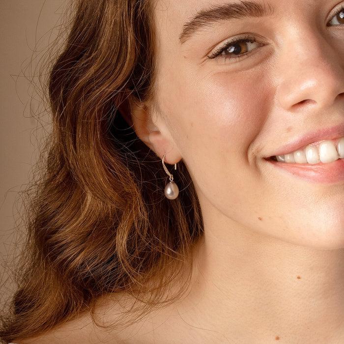 Dower & Hall 8mm Oval Dove Grey Luna Pearl Drop Earrings