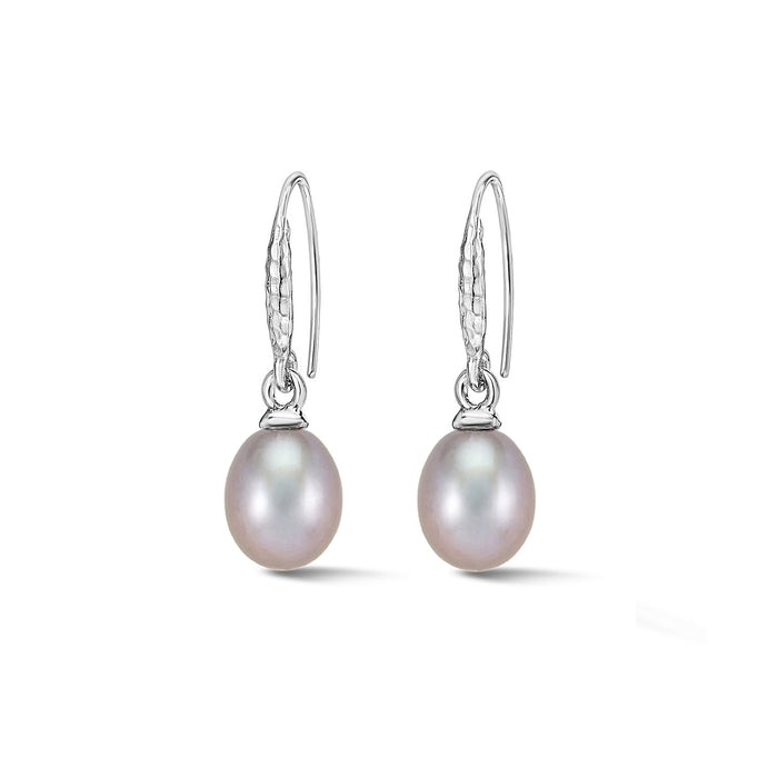 dower & hall 8mm Oval Dove Grey Luna Pearl Drop Earrings