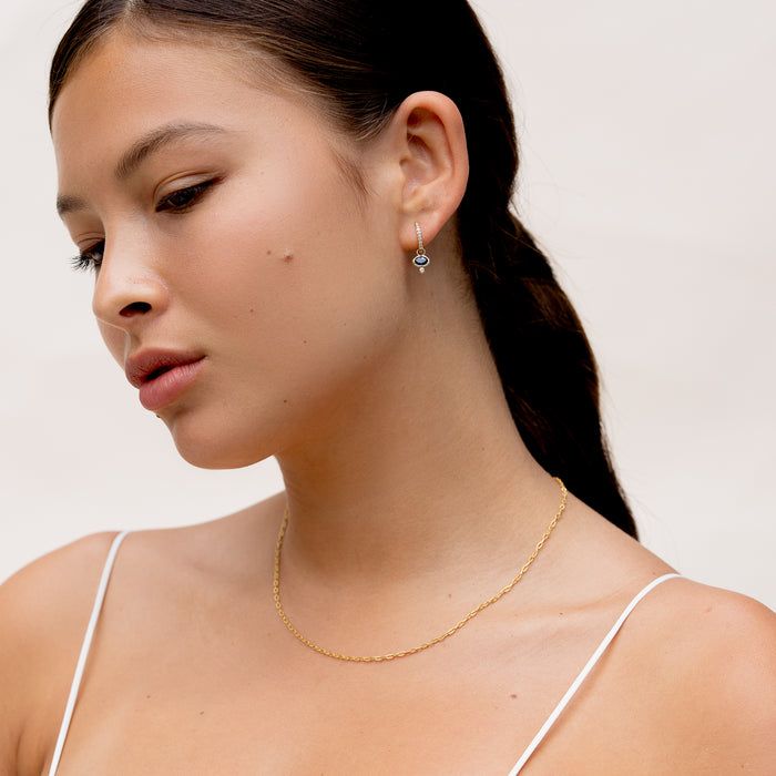 Dower & Hall 9k Diamond Stargazer Hoops With Blue Sapphire Oval Drops