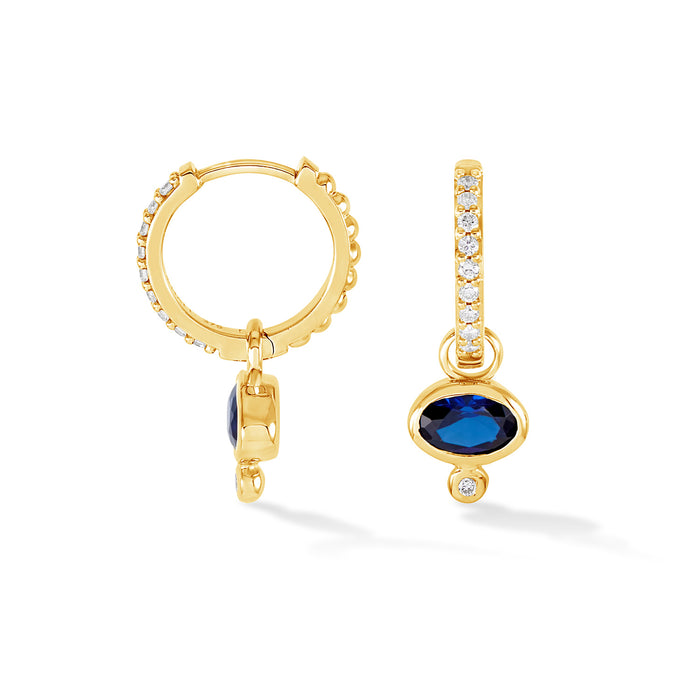 dower & hall 9k Diamond Stargazer Hoops with Blue Sapphire Oval Drops