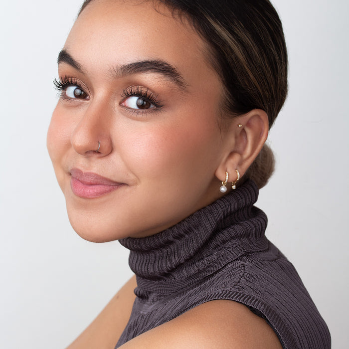 Dower & Hall 9k Diamond Story Hoops + Round Pearl Drops