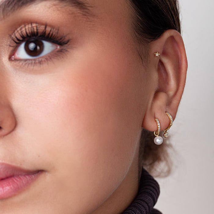 Dower & Hall 9k Diamond Story Hoops + Round Pearl Drops