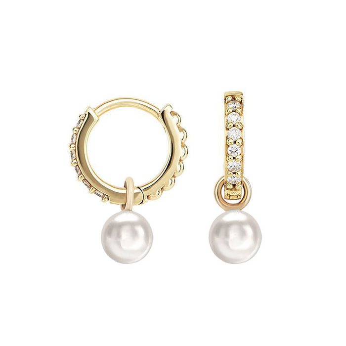 dower & hall 9k Diamond Story Hoops + Round Pearl Drops