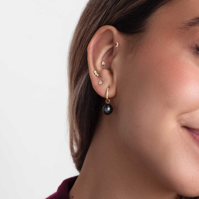 Dower & Hall 9k Gold Diamond And Tahitian Pearl Huggie Hoops