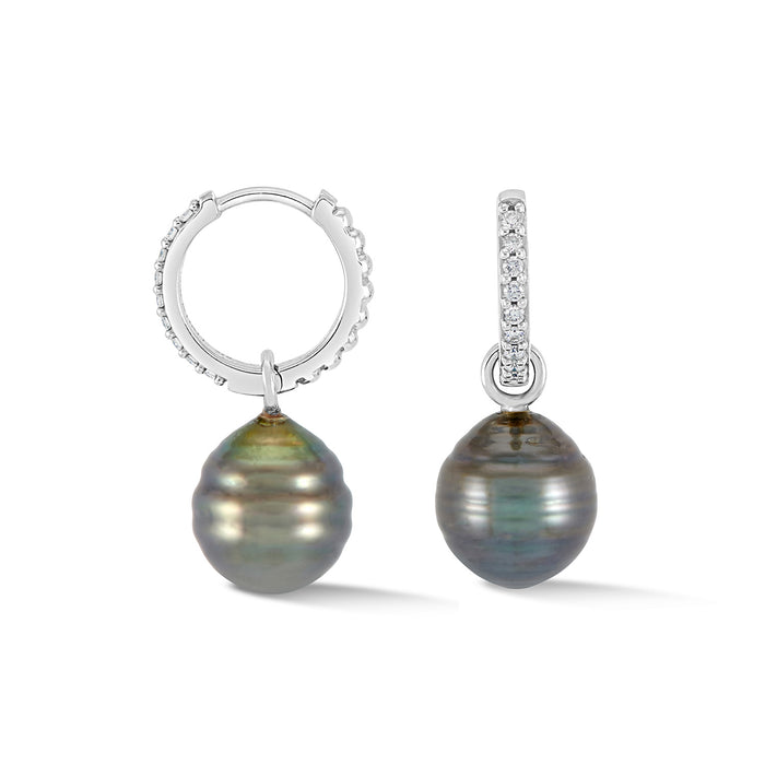 Dower & Hall 9k Gold Diamond And Tahitian Pearl Huggie Hoops