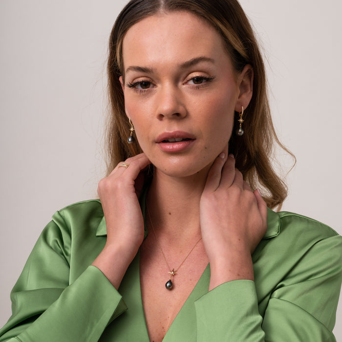 Dower & Hall 9k Gold & Diamond North Star Hoops With Tahitian Pearls