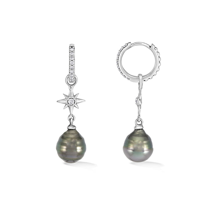 Dower & Hall 9k Gold & Diamond North Star Hoops With Tahitian Pearls