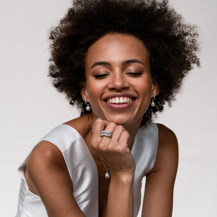 Dower & Hall 9k Medium Diamond Hoops & South Sea Pearl Drops