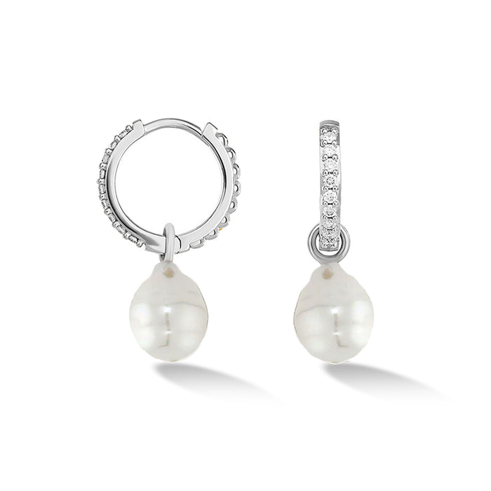 Dower & Hall 9k Medium Diamond Hoops & South Sea Pearl Drops