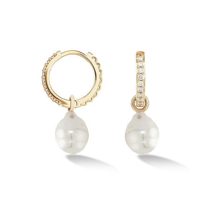 dower & hall 9k Medium Diamond Hoops & South Sea Pearl Drops