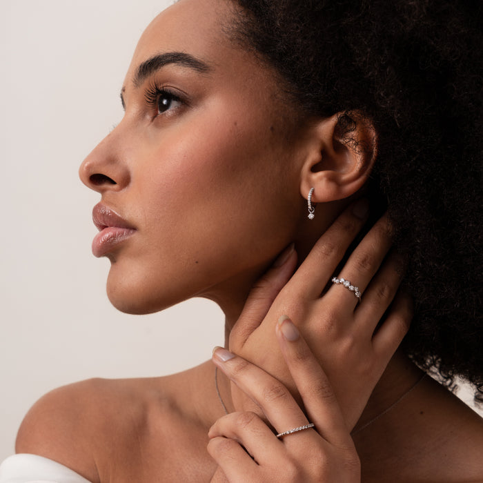 Dower & Hall 9k Medium White Diamond Hoops With Lotus Drops