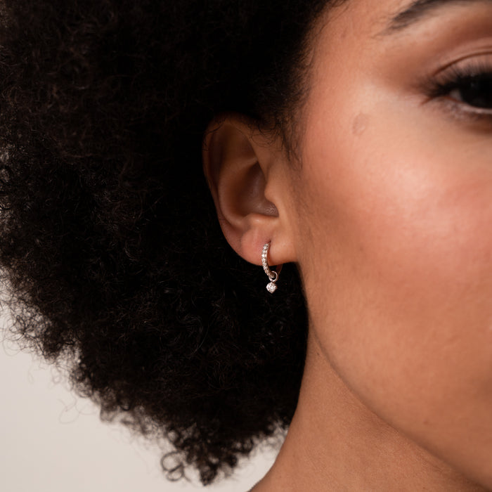 Dower & Hall 9k Medium White Diamond Hoops With Lotus Drops