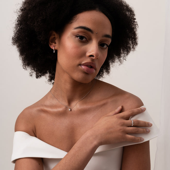 Dower & Hall 9k Medium White Diamond Hoops With Lotus Drops