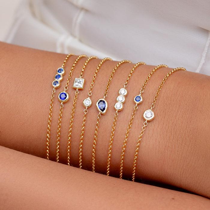 Dower & Hall 9k Round 3mm Sapphire Dewdrop Chain Bracelet
