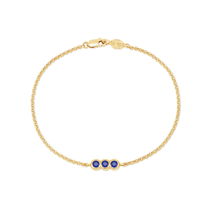 dower & hall 9k Round 3mm Trio Sapphire Dewdrop Chain Bracelet