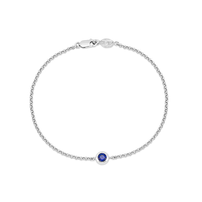 Dower & Hall 9k Round 4mm Sapphire Dewdrop Chain Bracelet