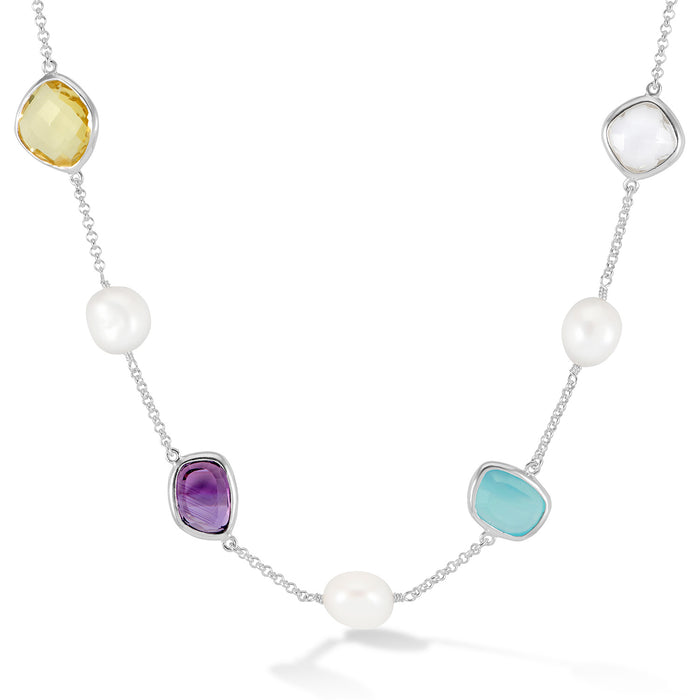 Dower & Hall Candy Gemstone & Baroque Pearl Pebble Necklace