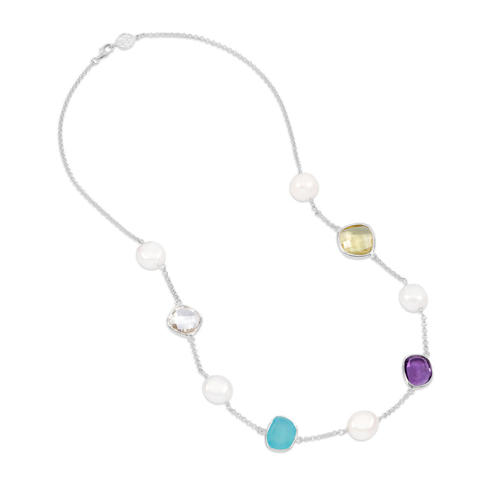 dower & hall Candy Gemstone & Baroque Pearl Pebble Necklace